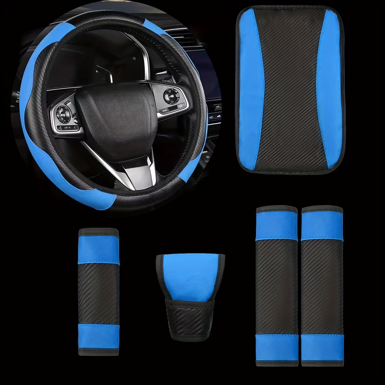 Car Interior Accessories Set Microfiber and Carbon Leather 6pcs