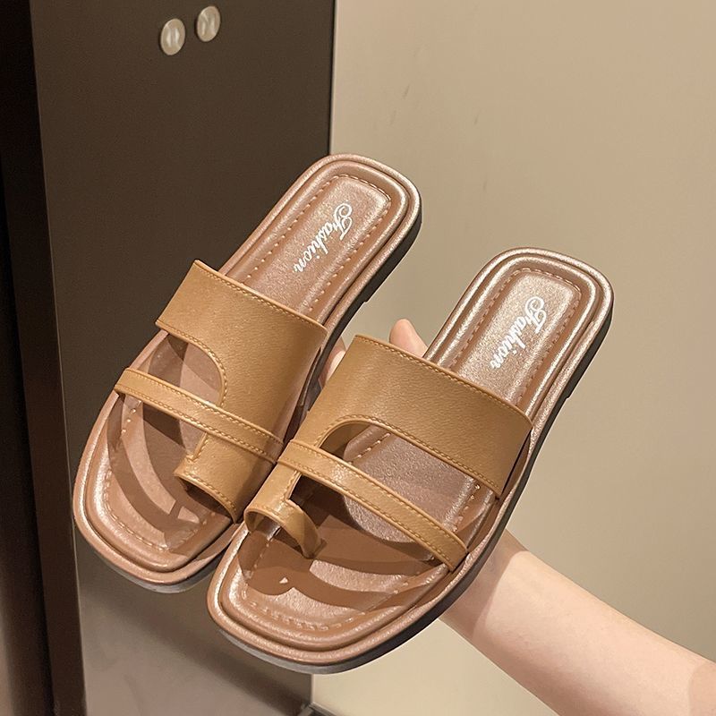 Women's Flat Sandals Open Toe Summer Slides Brown TPU Casual Beach