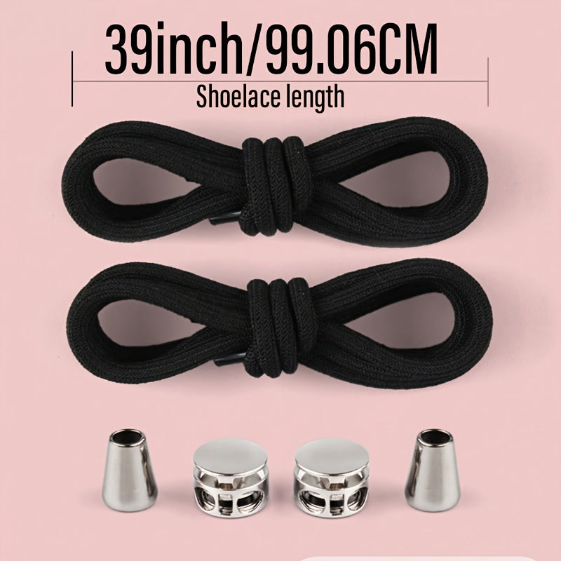 Unisex Metal Round Tie-Free Shoelaces High Elasticity for Boots