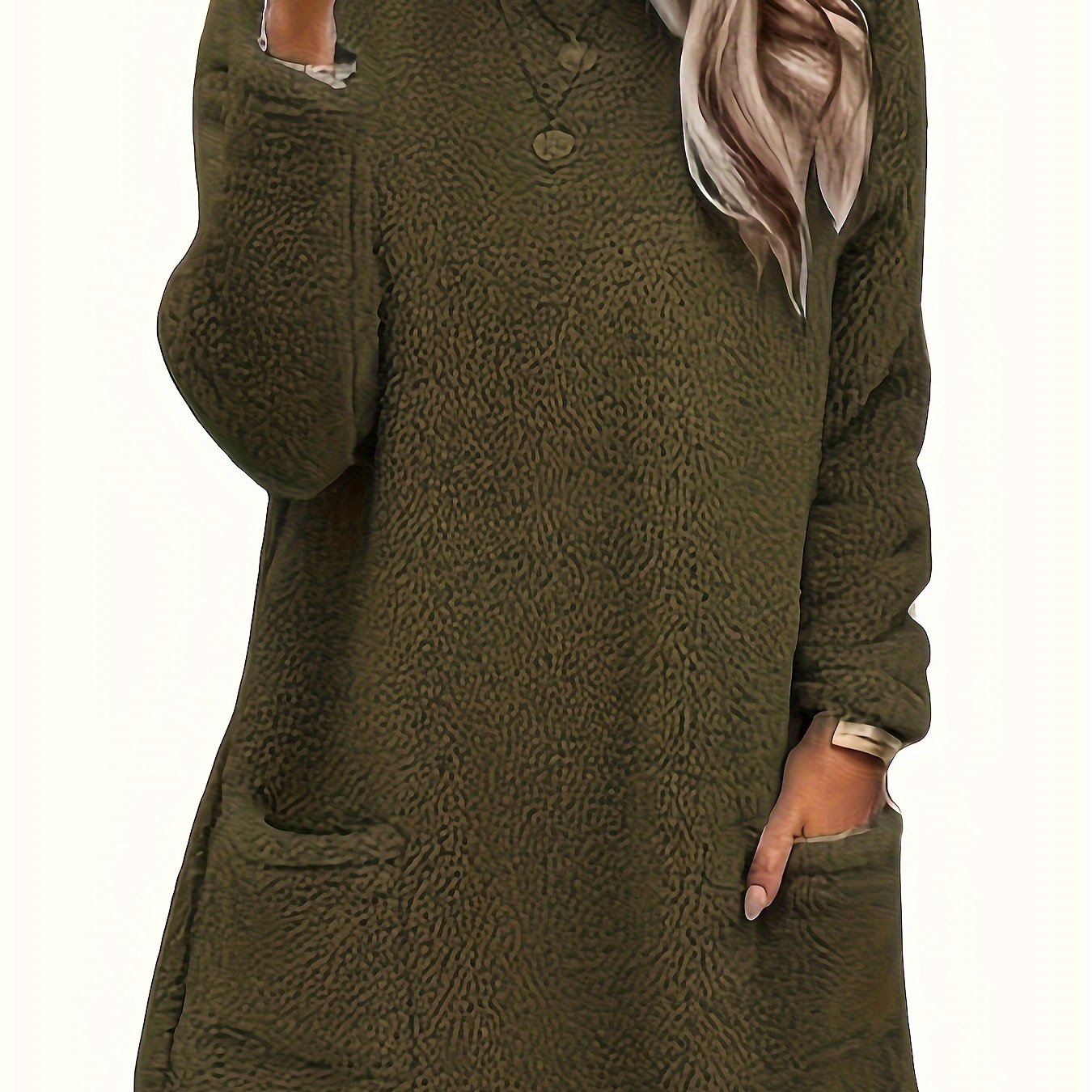Plus Size Women's Fleece Sweatshirt Long Sleeve Round Neck Pockets