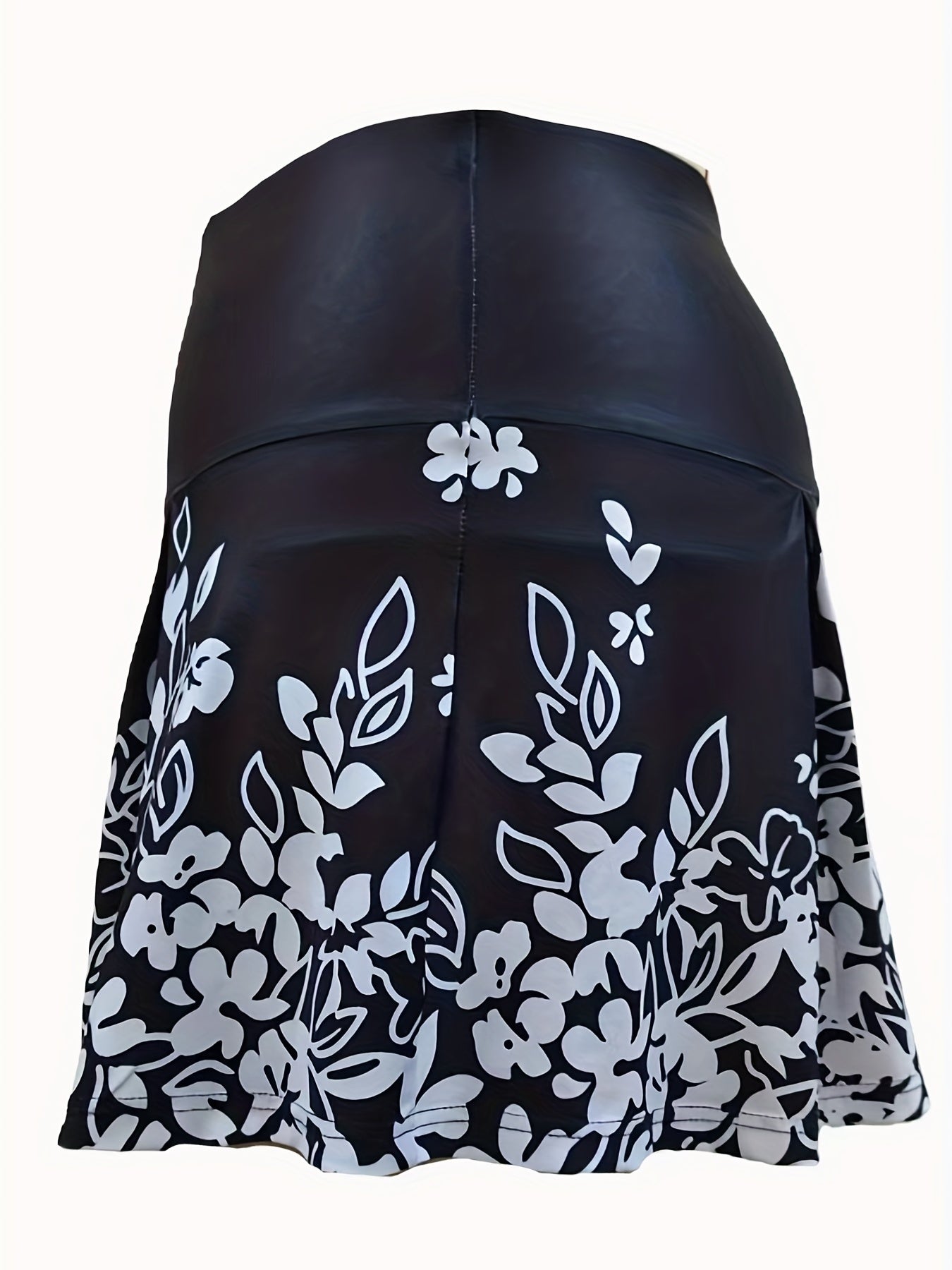 Plus Size Women's Casual Colorblock Floral Print Stretch Skort