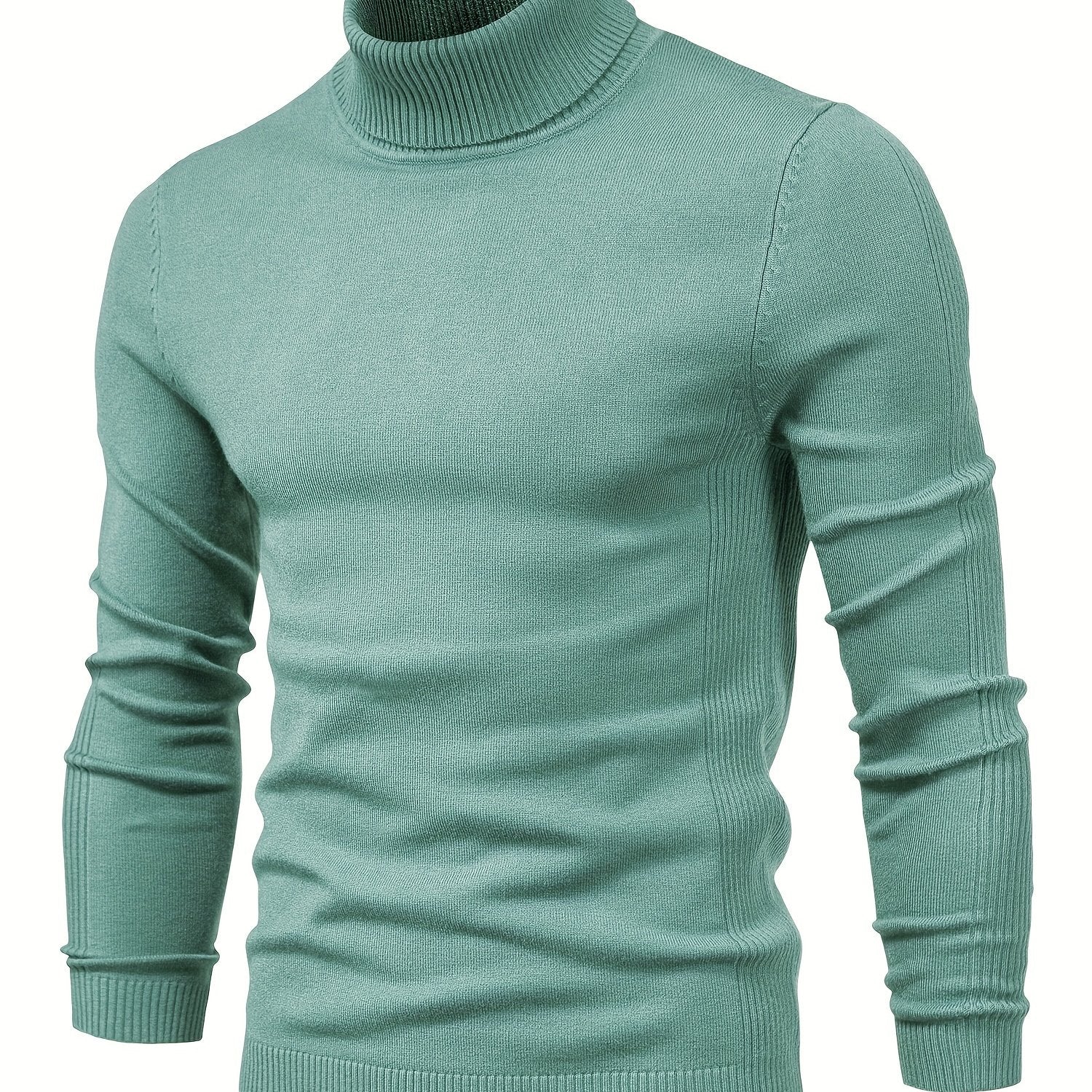 Suéter de cuello alto de viscosa de alta elasticidad para hombre, color sólido, estilo casual de invierno, ajustado