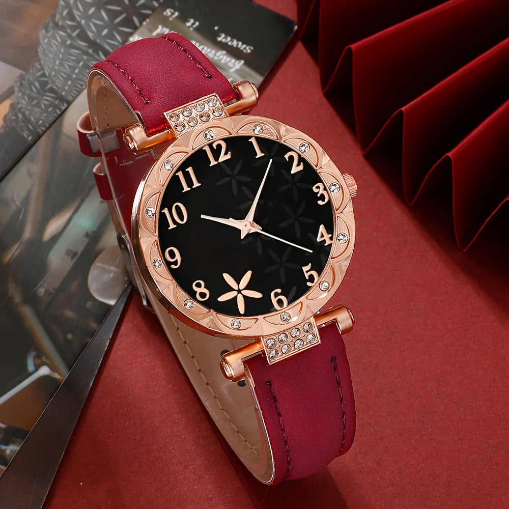 Six Pieces Women's Quartz Watches with PU Leather Straps and Zinc Alloy Dial and Bracelet