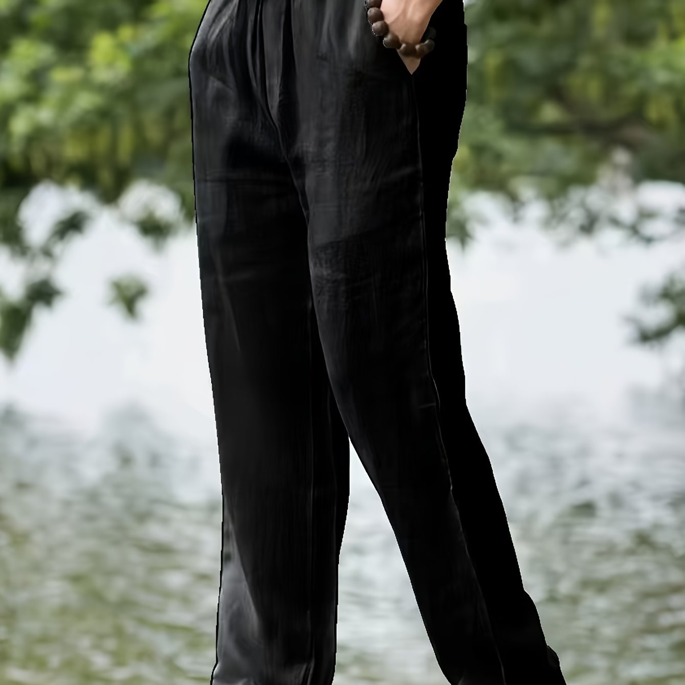 Men's Cotton Linen Blend Casual Pants Solid Color Loose Fit Regular Length for Spring Fall Running Jogging