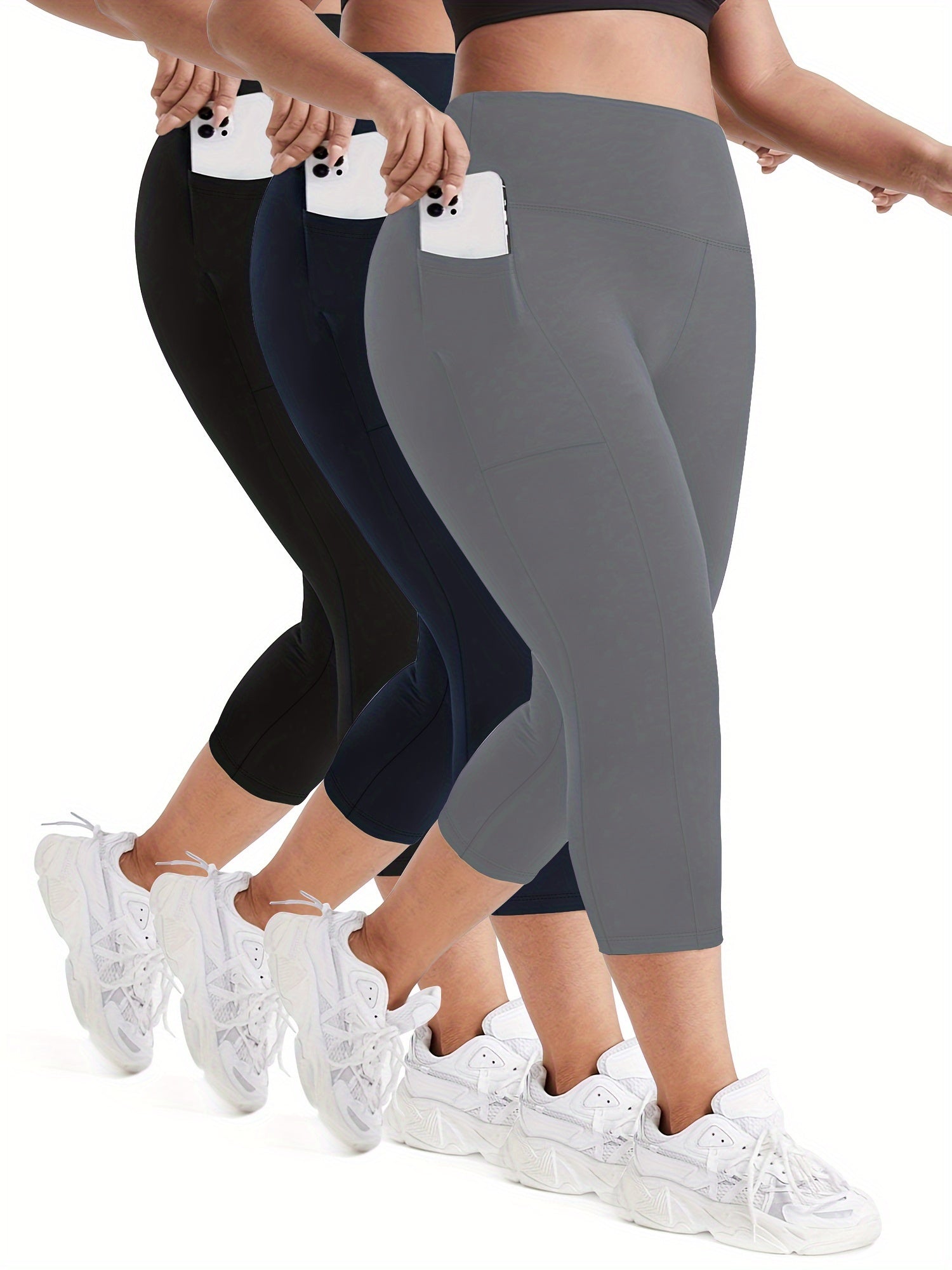 Plus Size High Waist Pocket 7-Pocket Pants for Women Black Large