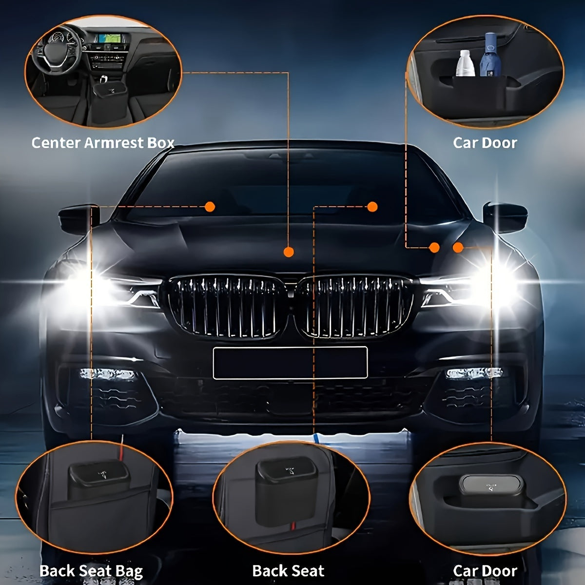 Compact Car Trash Can with Lid Leakproof Waterproof Includes Garbage Bags for Vehicle and Home Storage