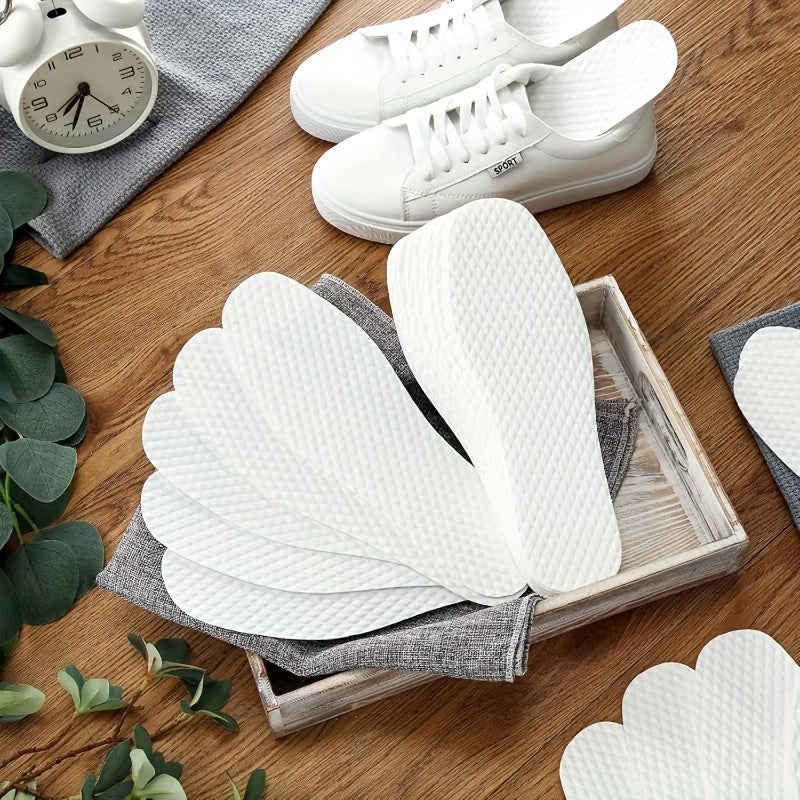 Unisex Breathable Disposable Shoe Insoles Sweat-Absorbing Odor-Control Ultra-Thin White 10 Pairs