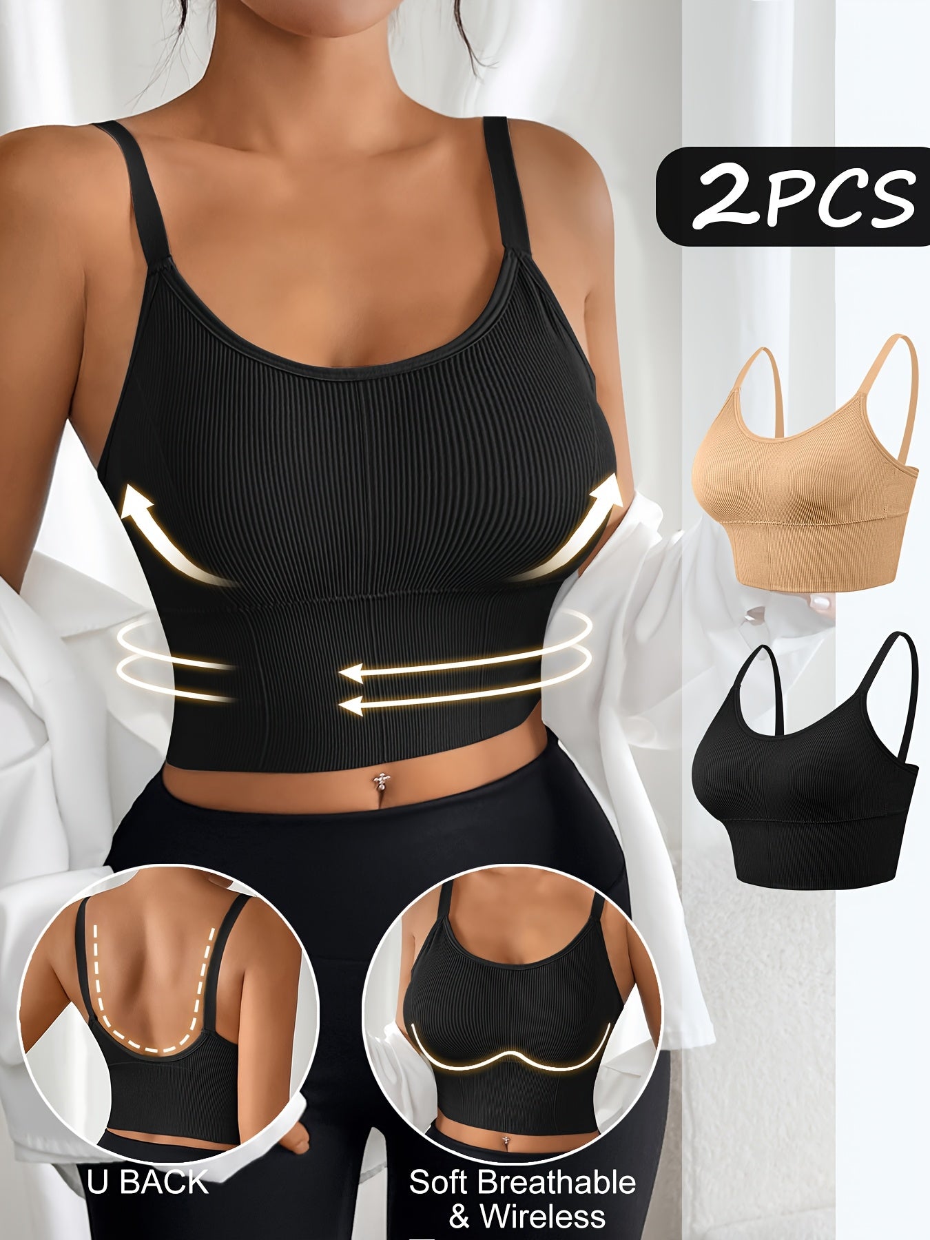 Women's Plus Size Sports Bra and Tank Top Set Ribbed Solid Color High Elastic