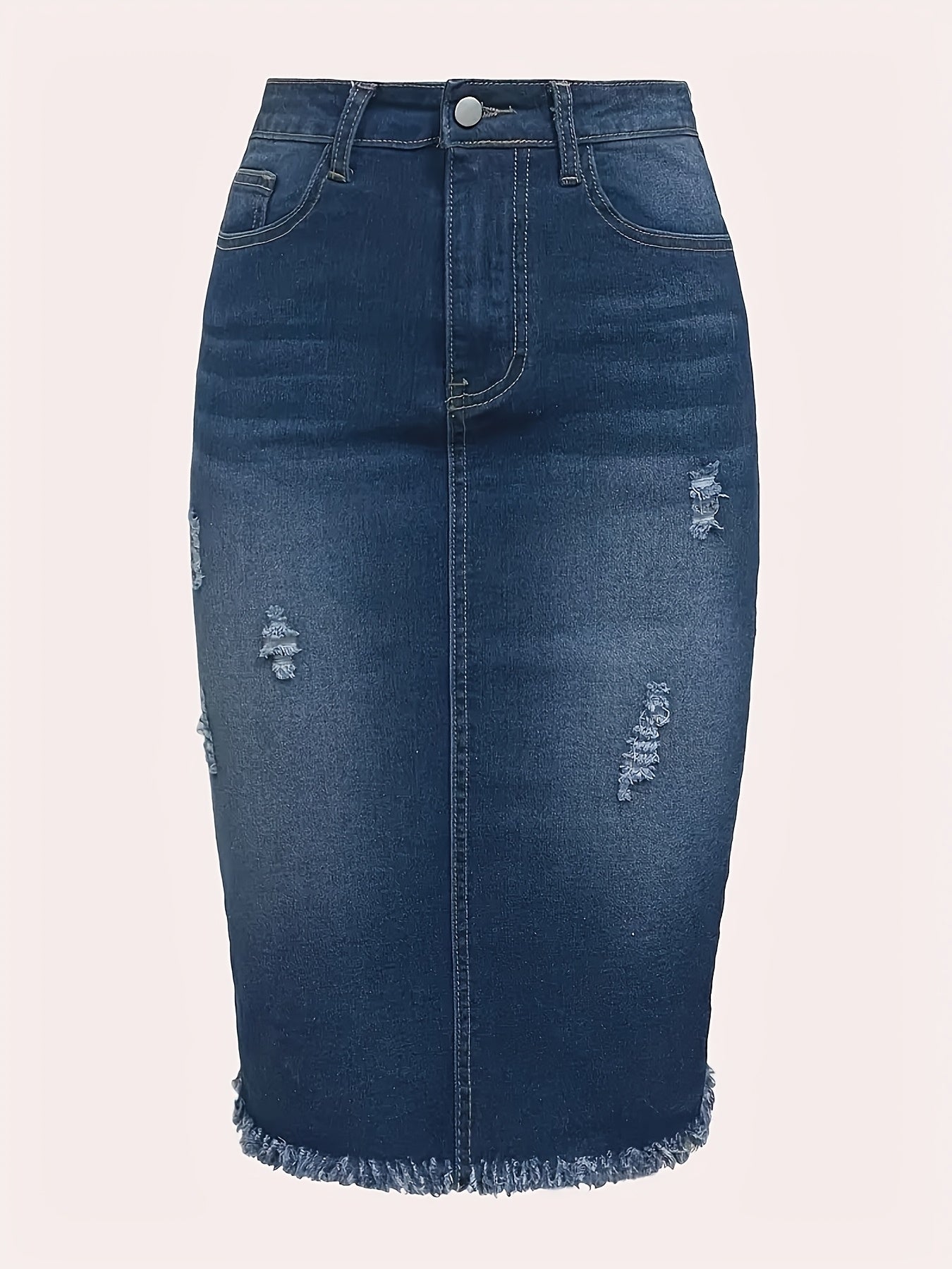 Миди-юбка из джинса в стиле бохо-шик для полных женщин с эластичным краем и необработанным краем