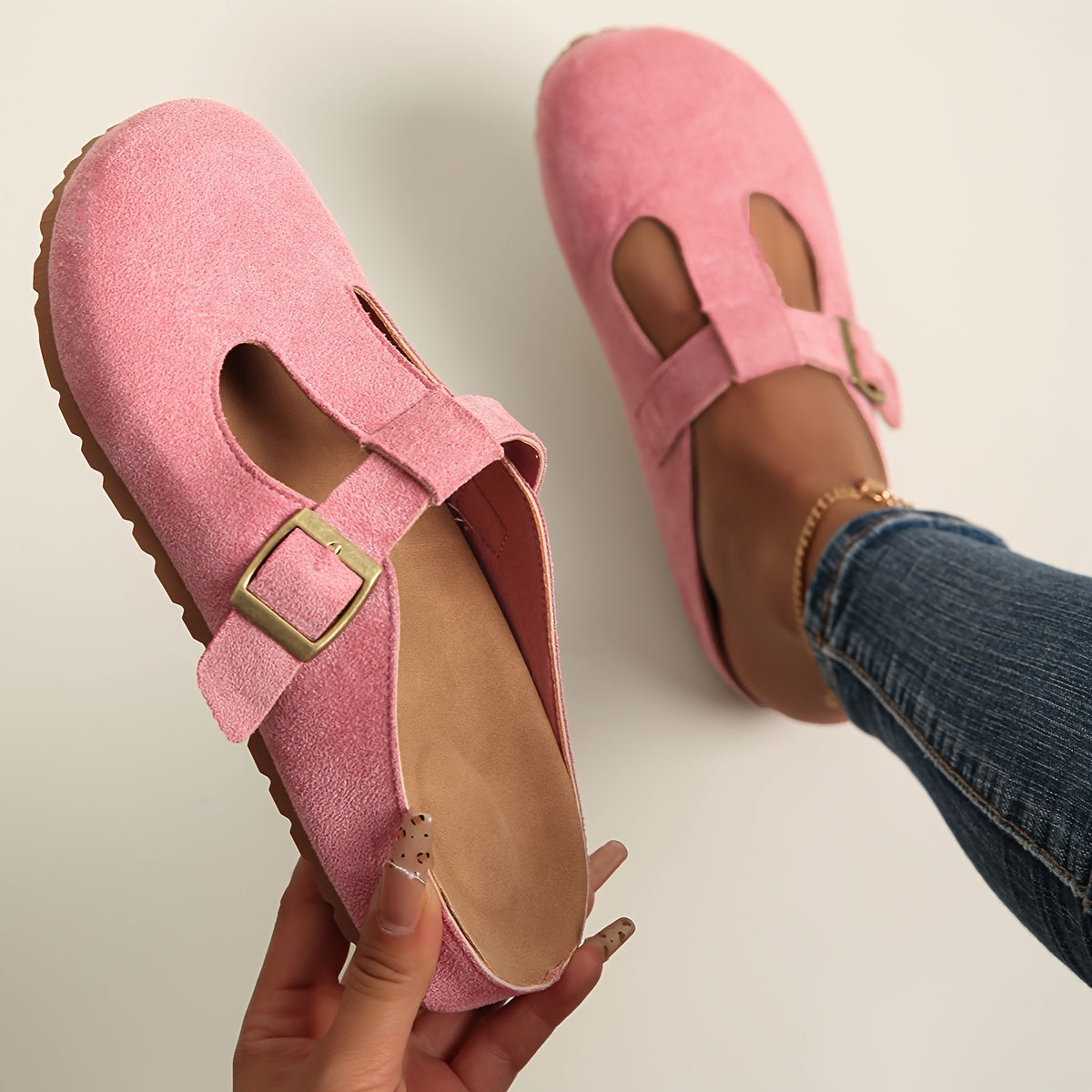 Women's Slip-On Platform Sandals with Adjustable Buckle Mustard Fabric