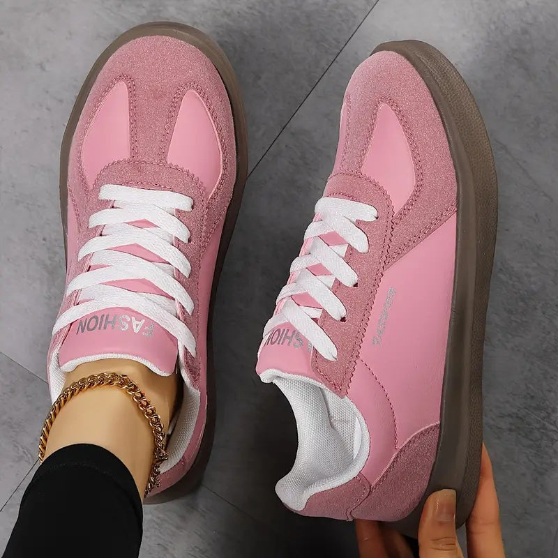 Women's Breathable Casual Sneakers Pink White Low-Top Lace-Up All-Season Comfort