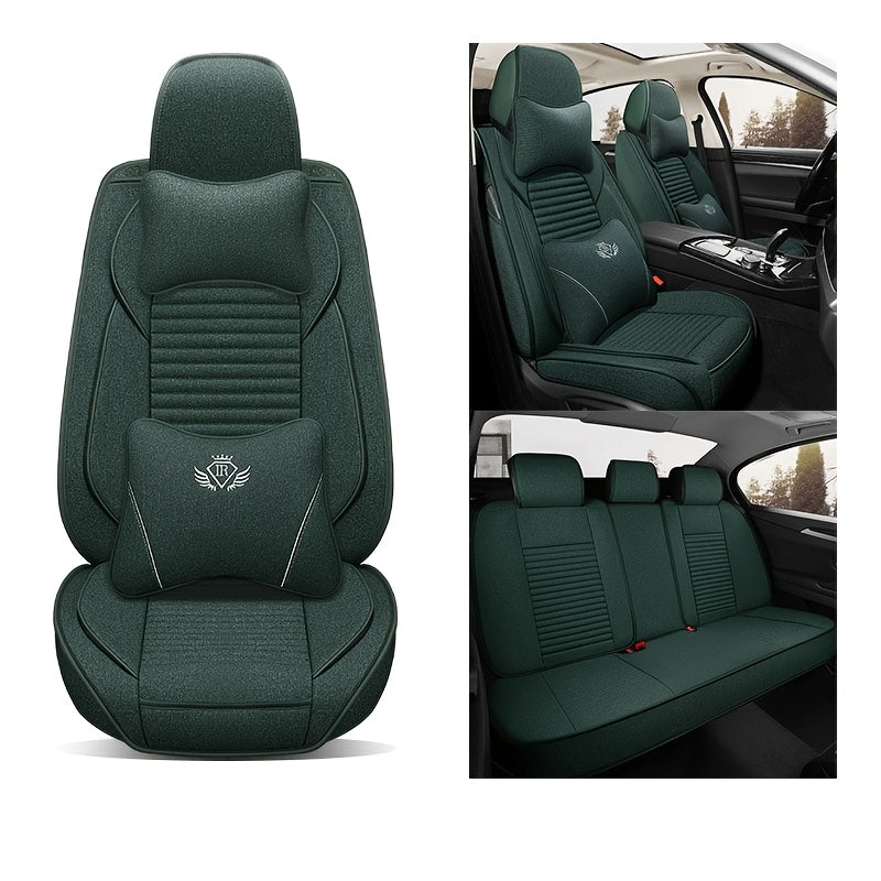 Чехлы для автомобильных сидений из льна, дышащие, всесезонные, универсальные, для пяти мест