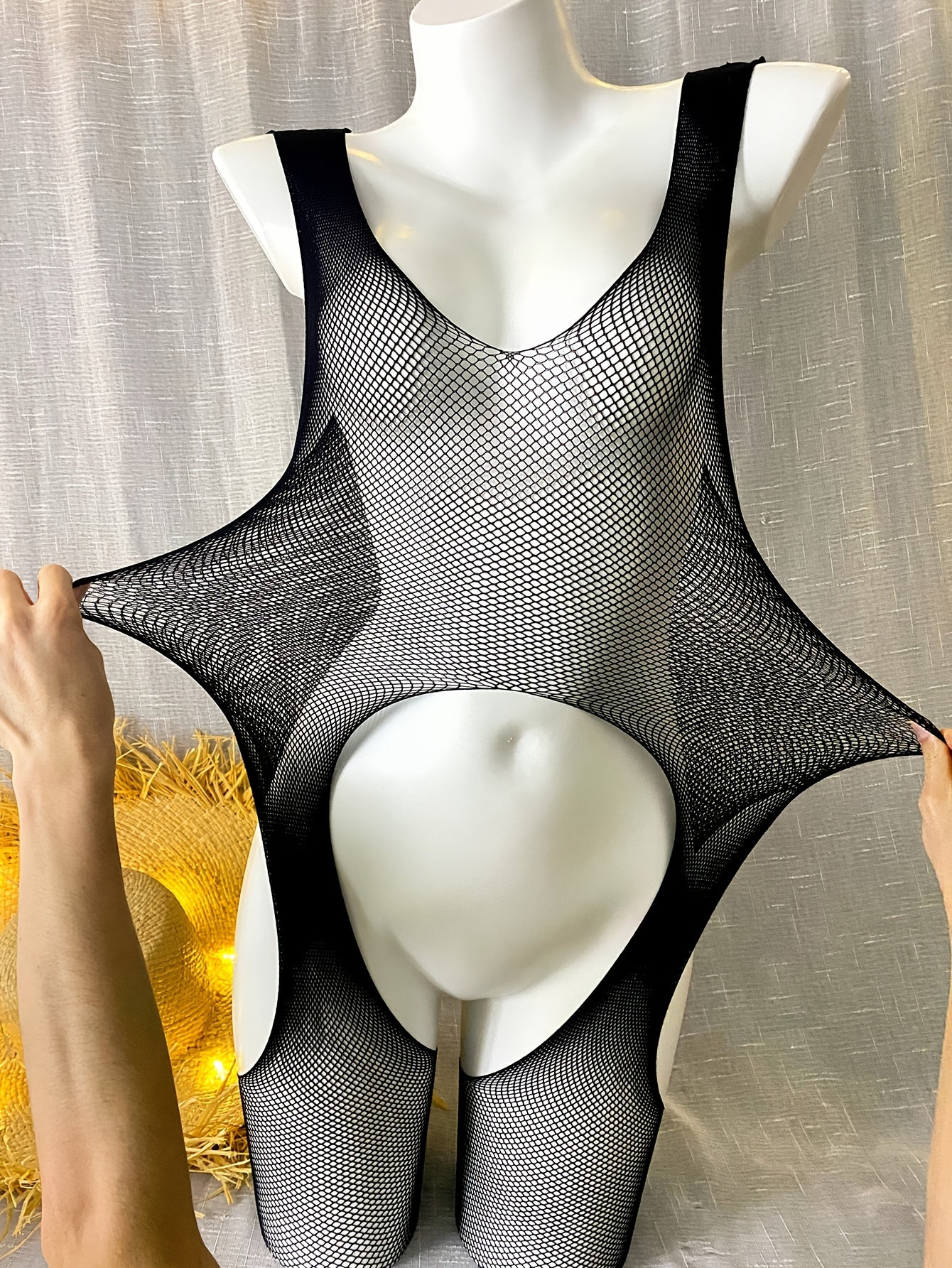 Women's See-Through Bodysuit with Open Crotch for Beachwear and Swimwear