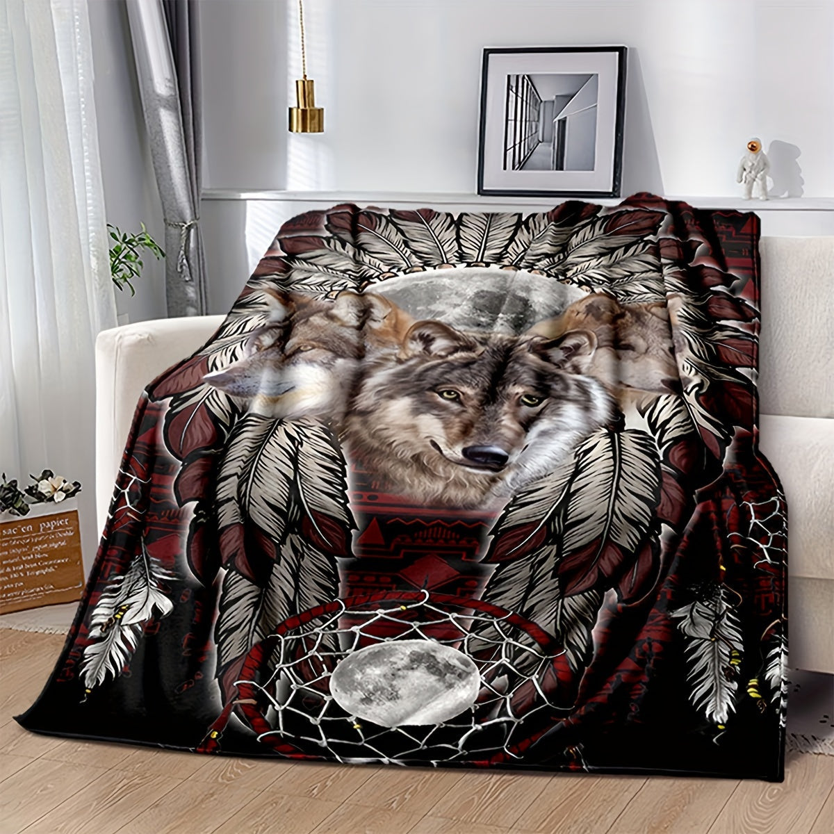Wolf Print Flannel Throw Blanket for Home and Outdoors, Cozy and Soft