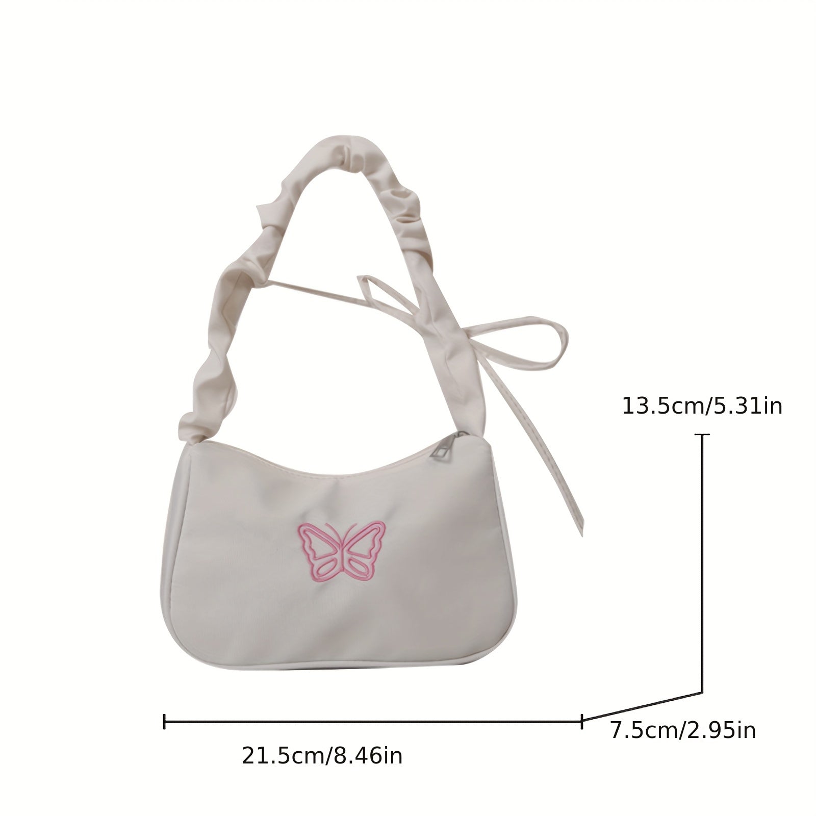 Стильная сумка через плечо с принтом бабочек для женщин, выполненная из повседневной оксфордской ткани с драпированным облачным дизайном, застежкой на молнии и полиэстеровой подкладкой.