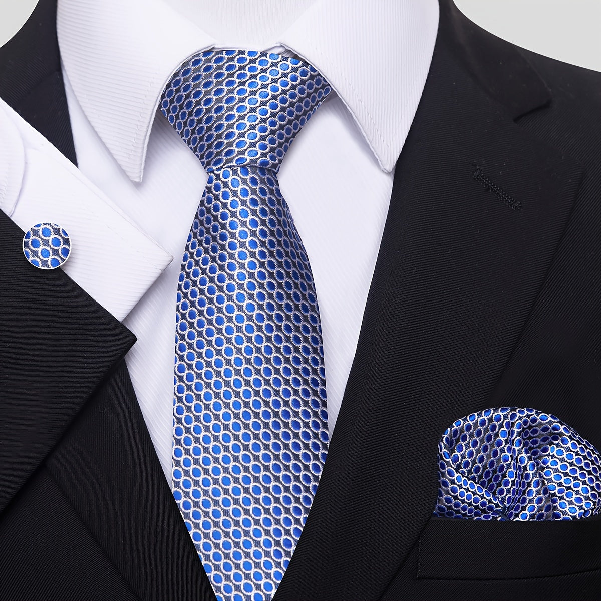 Men's Tie Pocket Square Cufflink Set for Weddings Holidays Gifting