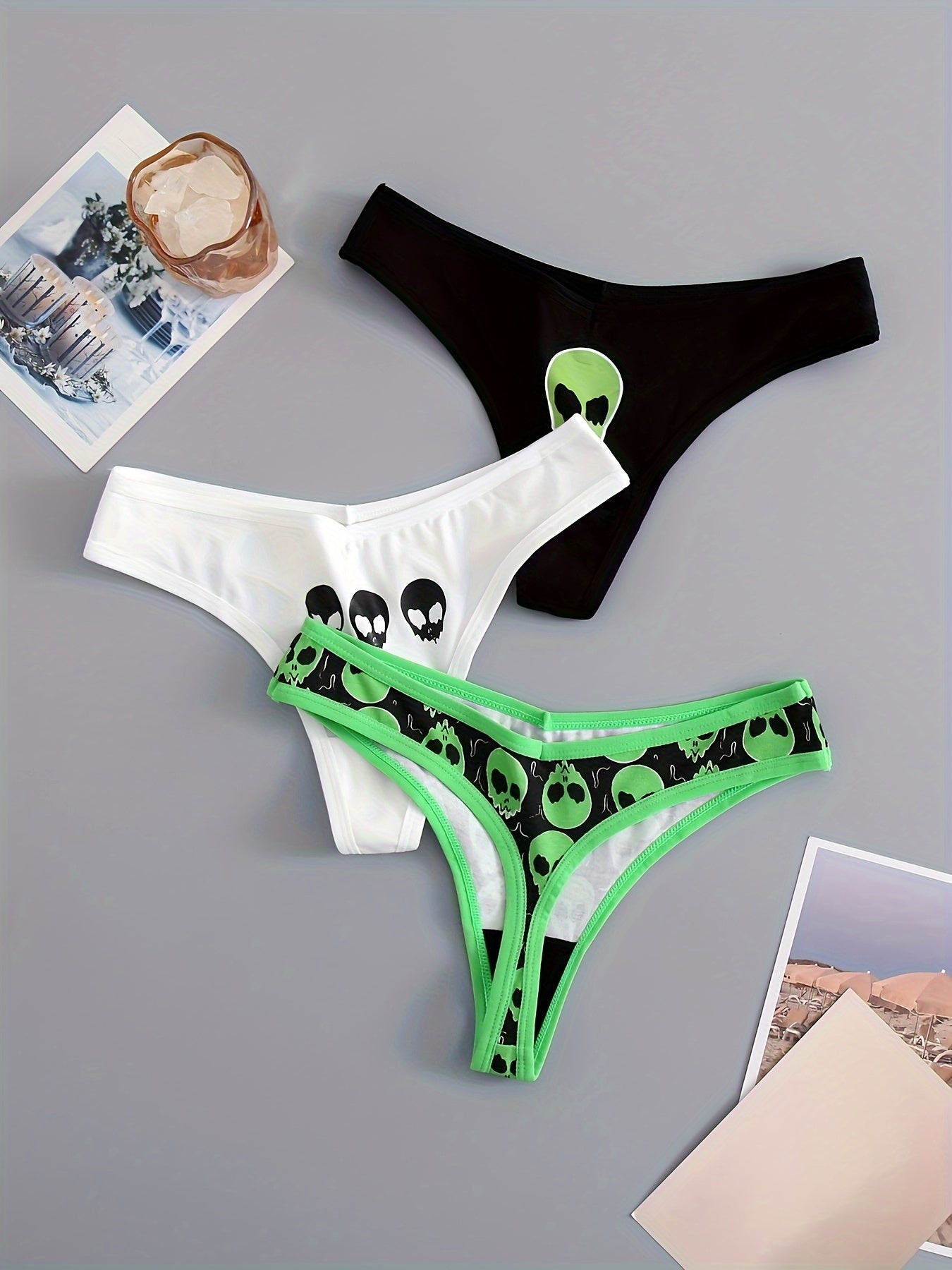 Women's Thongs with Skull Print Soft Stretchy Lingerie