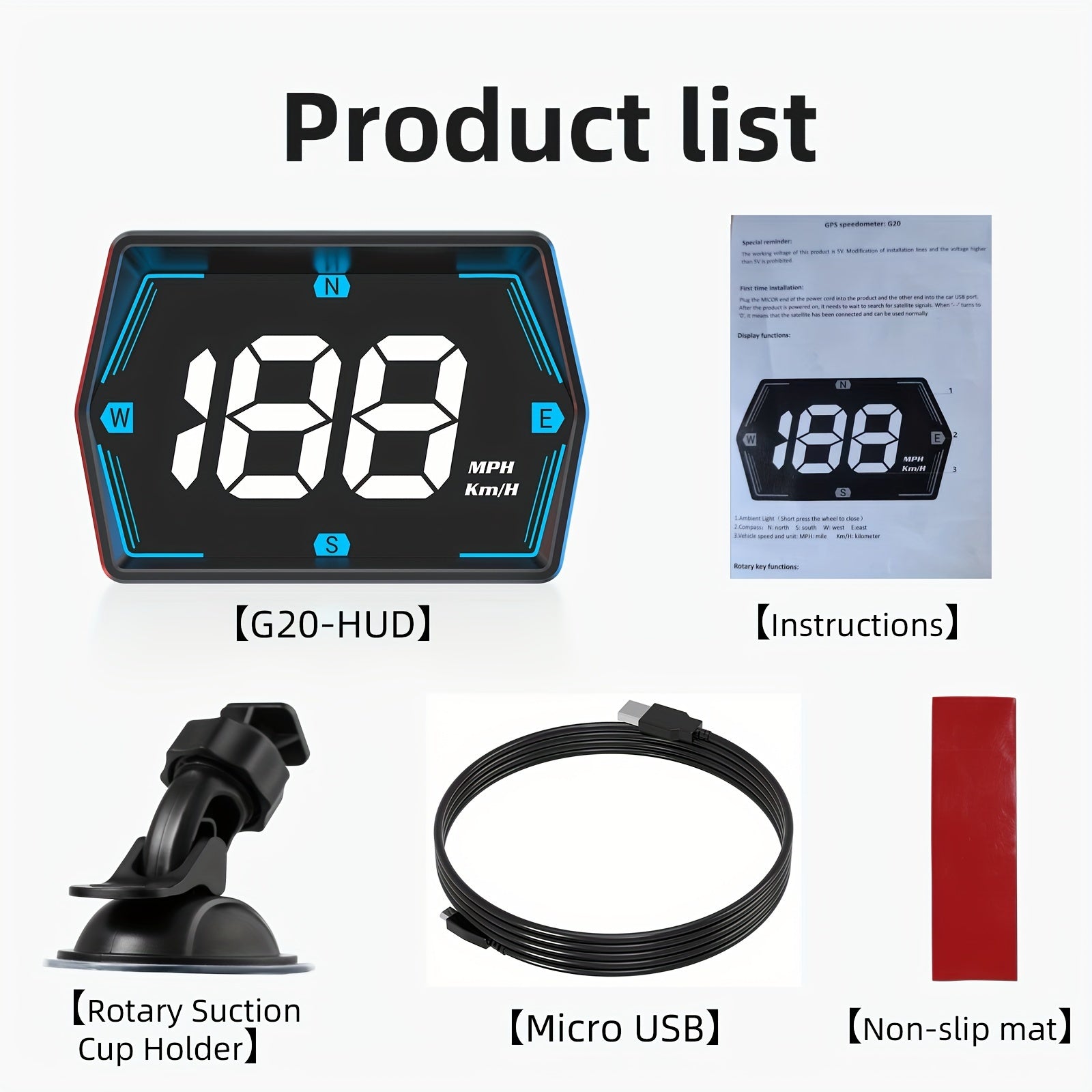 Car HUD Head-Up Display Speedometer Odometer with Colorful Light, Auto Brightness