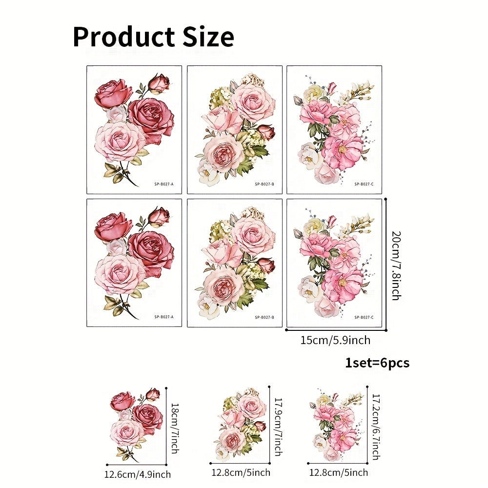Pink Flower Bathtub Decals Non-Slip Bathroom Decor Set of 6