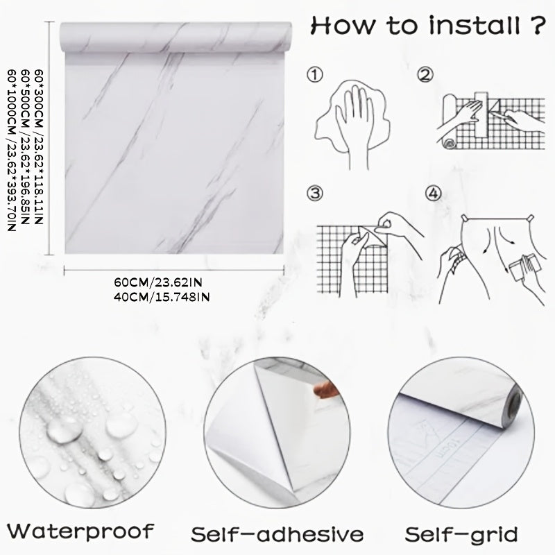 Marble Effect Vinyl Wall Sticker Self-Adhesive Waterproof Contact Paper for Bathroom Kitchen Countertops and TV Background