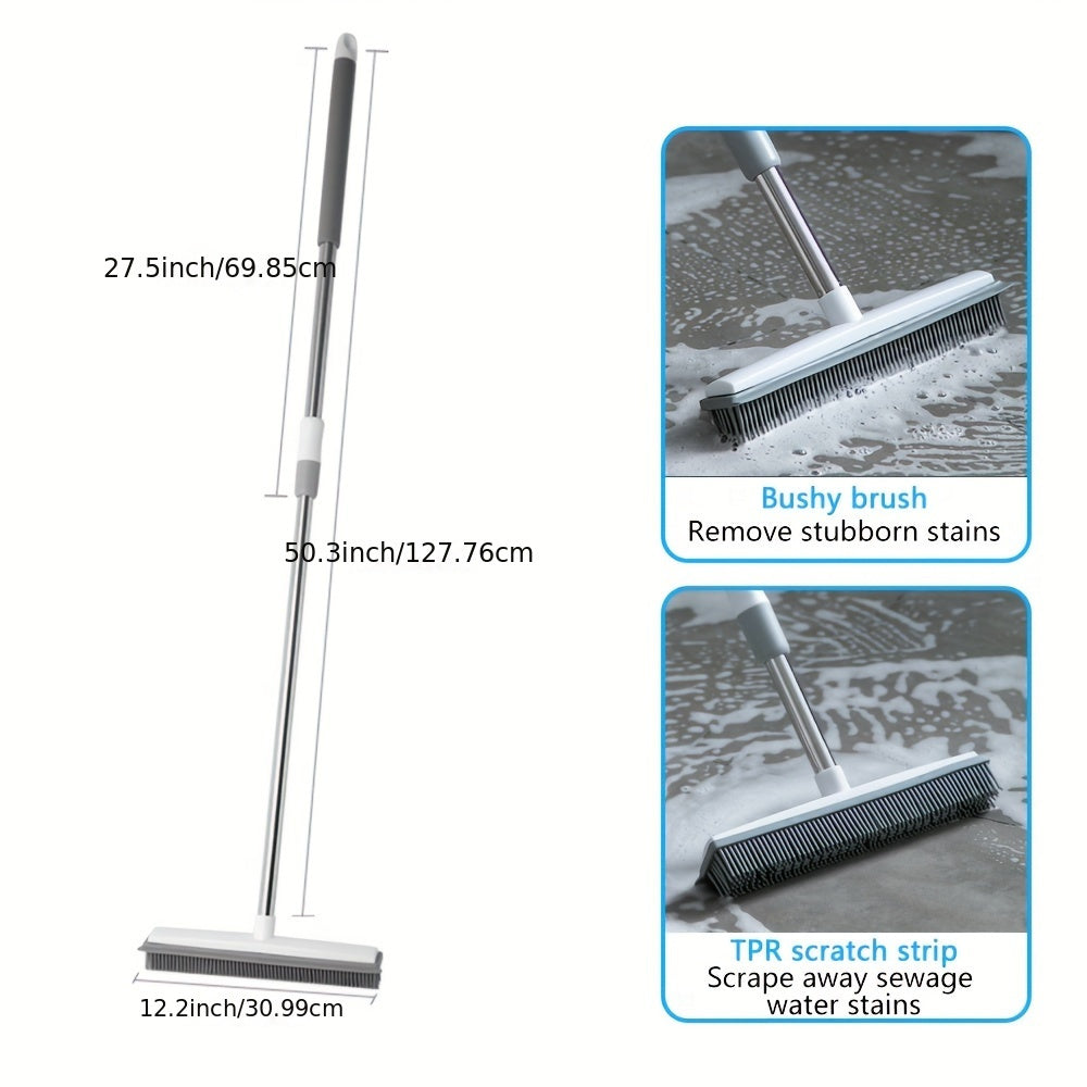 Uzaytiriladigan rezina qopqog'li supurgi, scraper, zanglamaydigan po'lat va silikondan, ko'p funktsiyali pol va hayvon tuklarini tozalash uchun