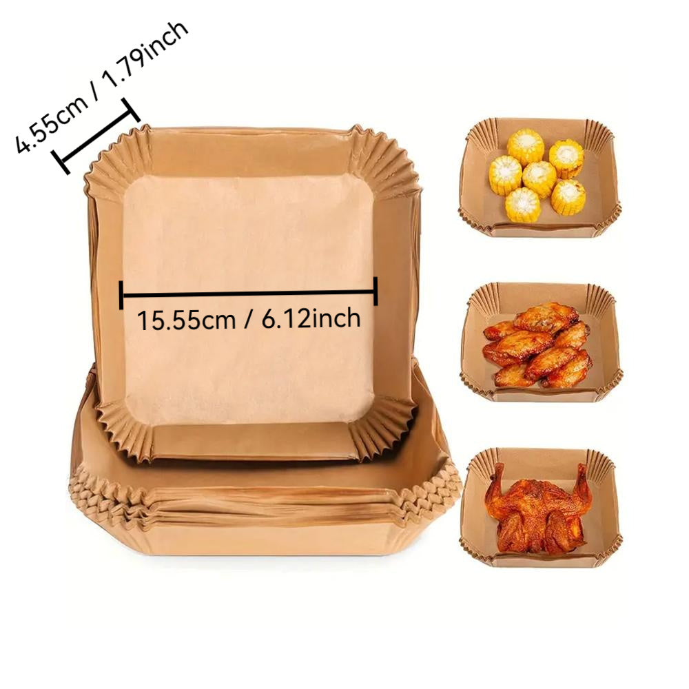 Asosiy oshxona asboblari: Sog'lom qovurish uchun kvadrat havo qovurish qog'ozi, oziq-ovqat darajasidagi yopishqoq bo'lmagan qog'oz, qayta ishlatiladigan va tozalash oson