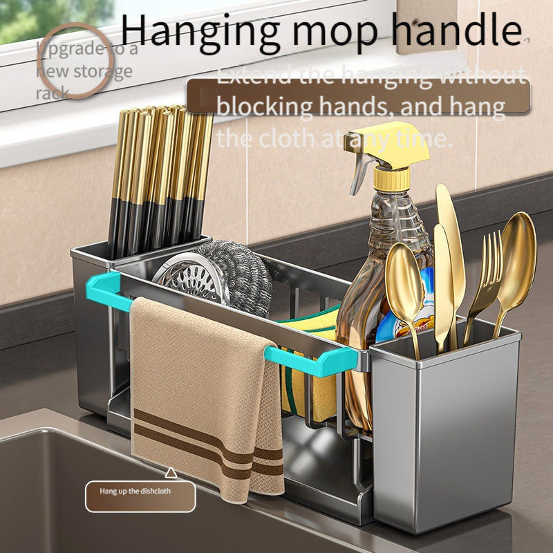 Kitchen Sink Organizer with Drain Basket and Sponge Holder Plastic Storage Rack