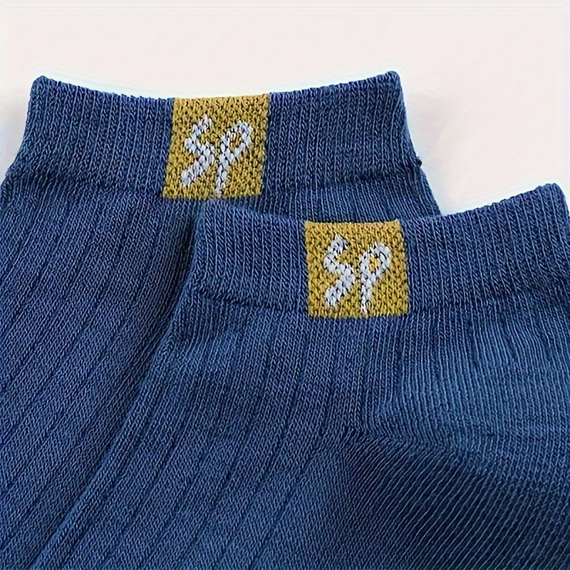 Set of 5 Breathable Low-Cut Sports Socks with Alphabet Pattern