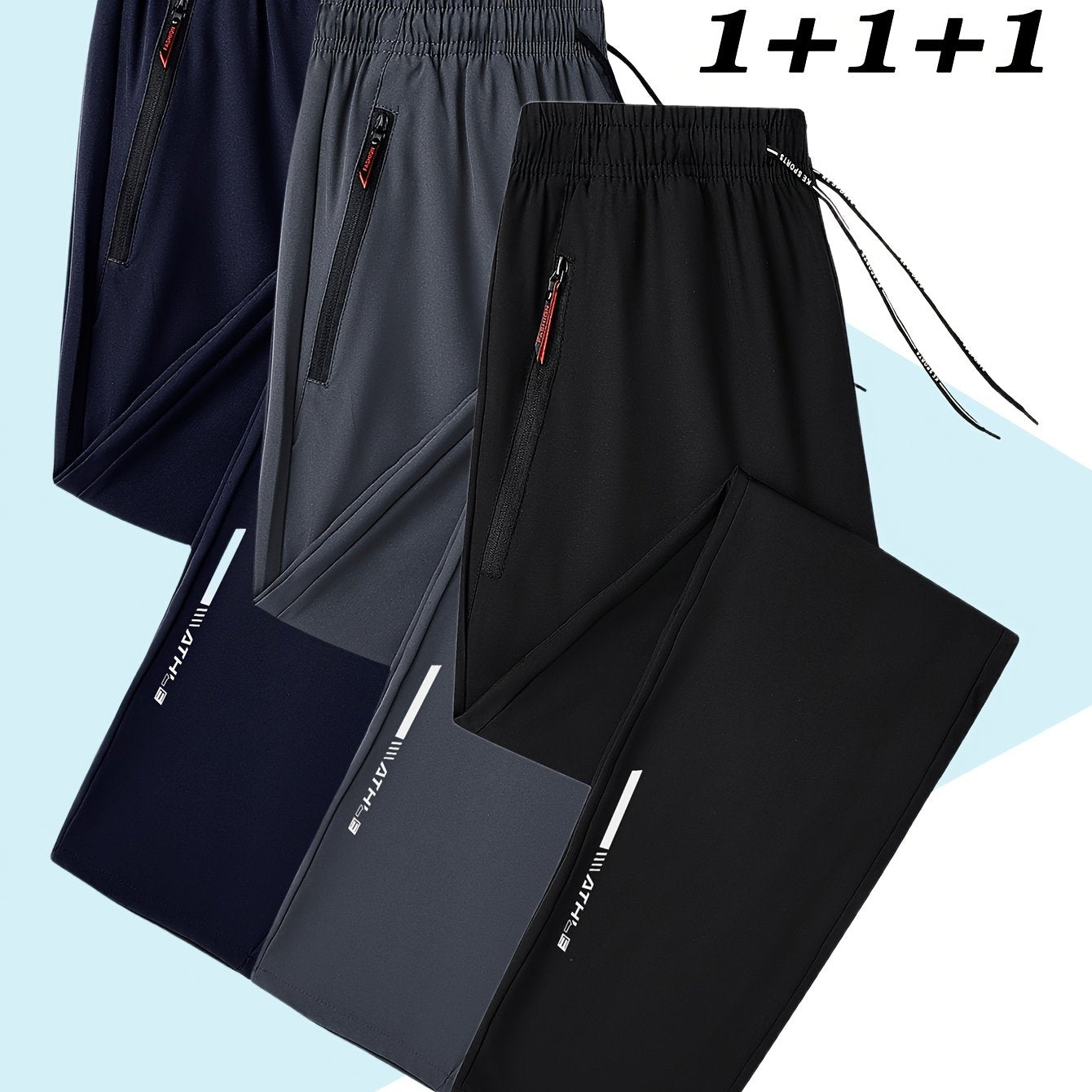 Pantalones deportivos largos de talla grande para hombre, pantalones casuales de verano, pantalones deportivos de poliéster con detalle de cremallera