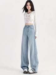 Plus Size Women's Wide Leg Denim Jeans Cotton Polyester All Season High Waist