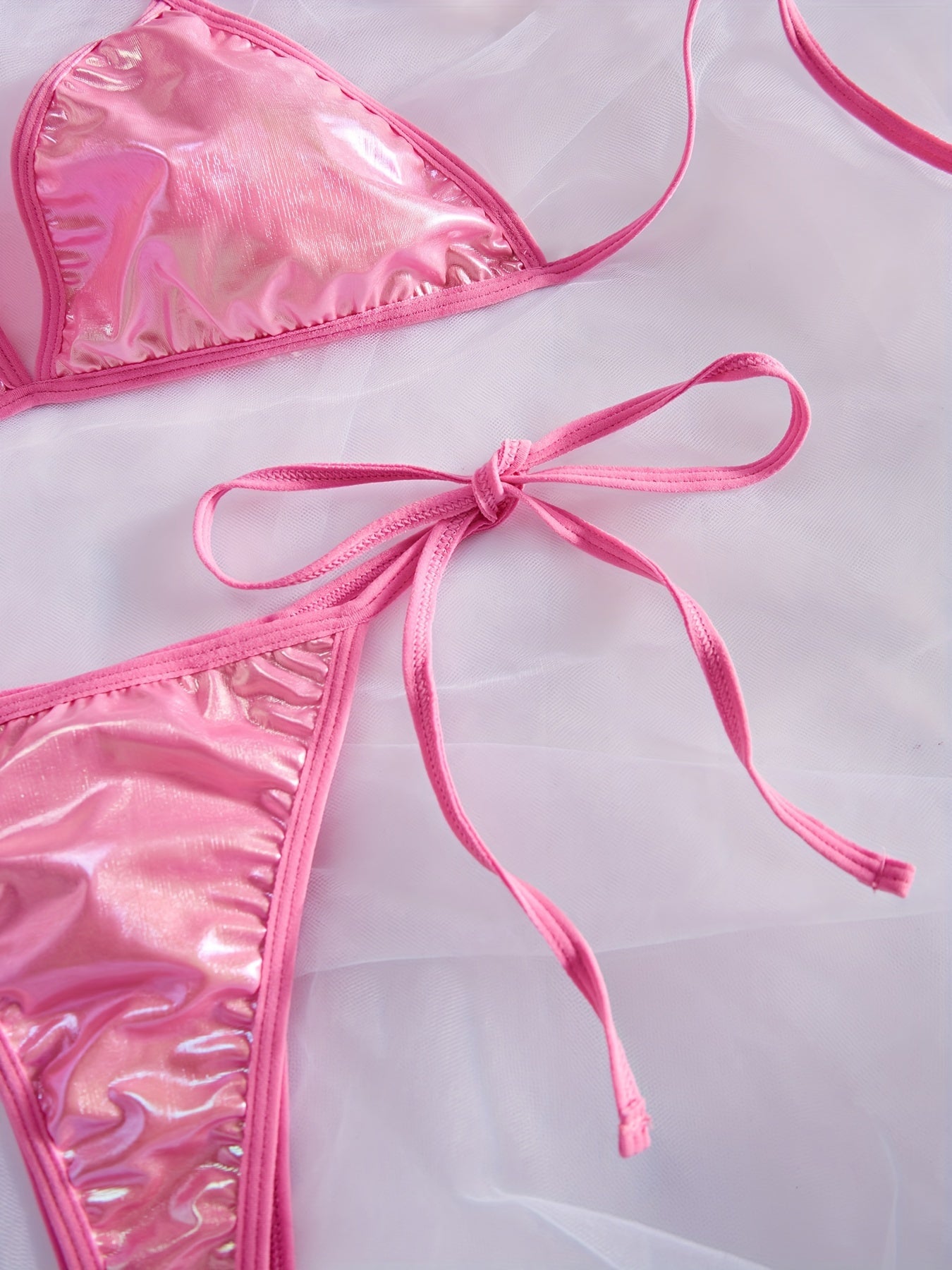 Women’s Metallic Halter Neck Lingerie Set with Backless Bra and Tie Side Thong