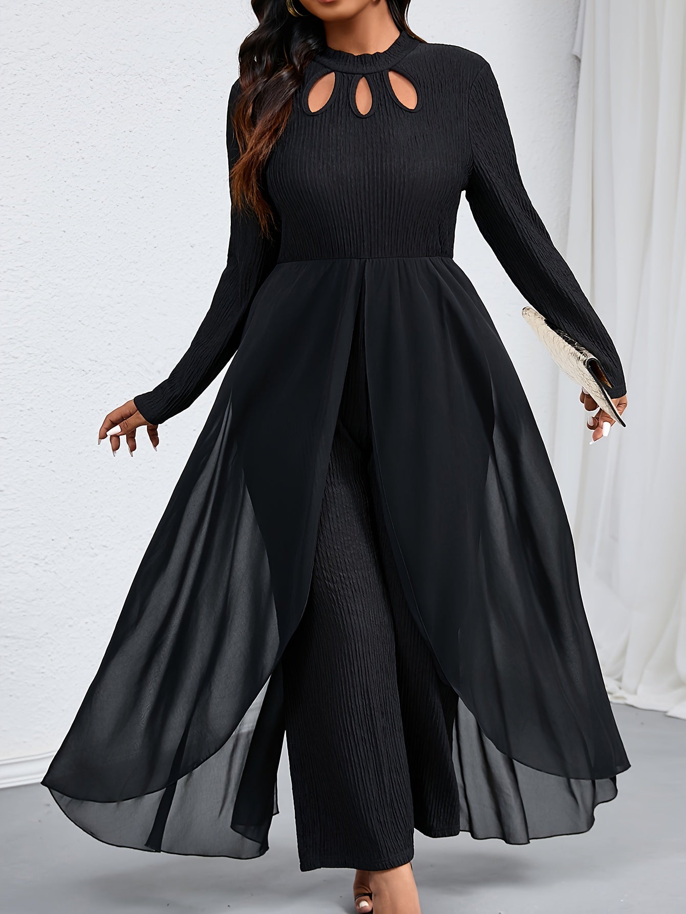 Women's Plus-Size T-Shirt Jumpsuit Polyester Knit Solid Color Autumn Winter