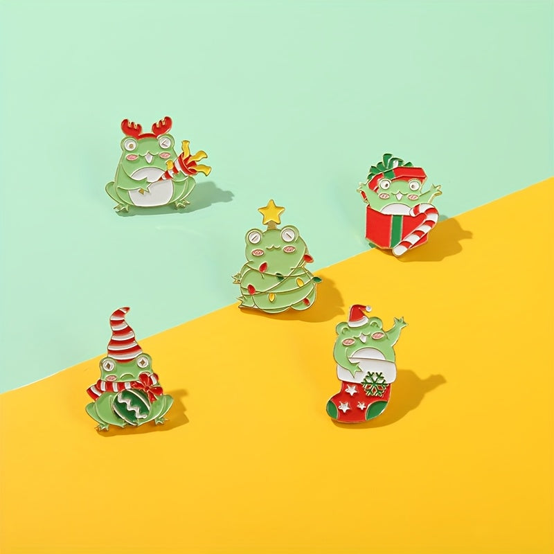 8-Piece Christmas Frog and Capybara Enamel Pin Set for Bags and Decor