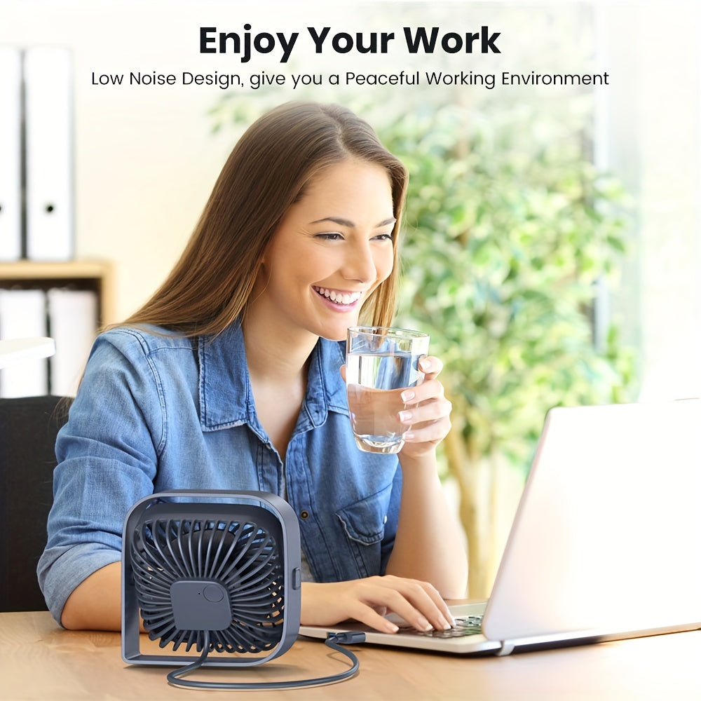 Portable USB Desk Fan with 3 Speeds Silent 360° Operation