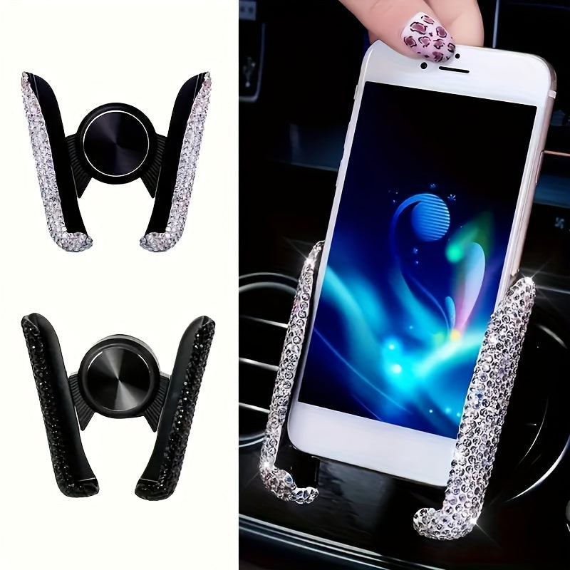 Soporte universal para teléfono de coche de material PVC con doble rejilla de ventilación y diamantes incrustados
