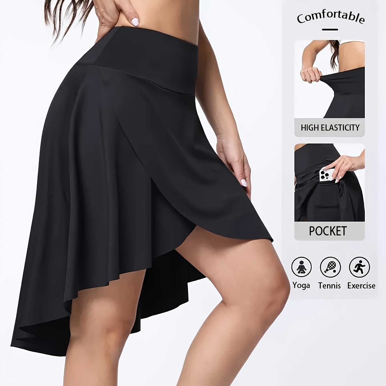 Women's Asymmetrical High-Waisted Yoga Skirt Breathable Nylon Red