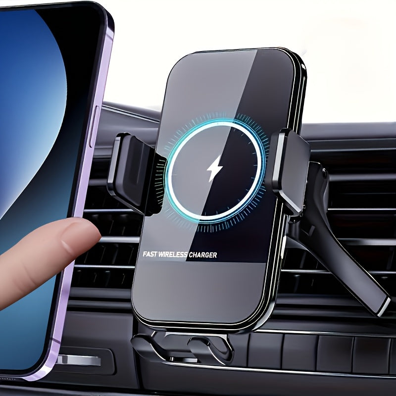 Cargador inalámbrico para coche 15W Qi de carga rápida con sujeción automática en el tablero soporte para teléfono material ABS