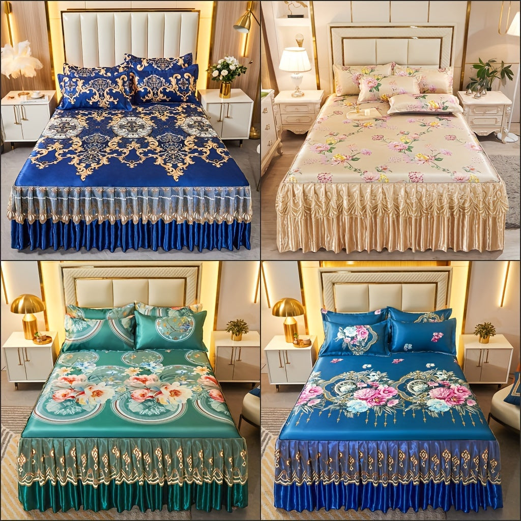 Viskoz mat to'plami, yostiqchalari bilan, vintage Evropa naqshli, nafas oladigan, bukiladigan yotoq chizig'i uslubi