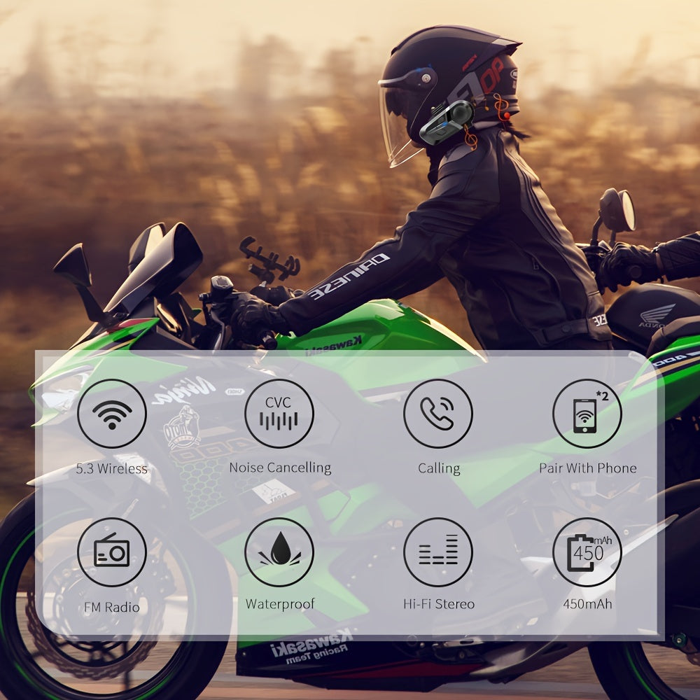 Wireless Motorcycle Helmet Headset with Music Player Call Control Type-C Rechargeable