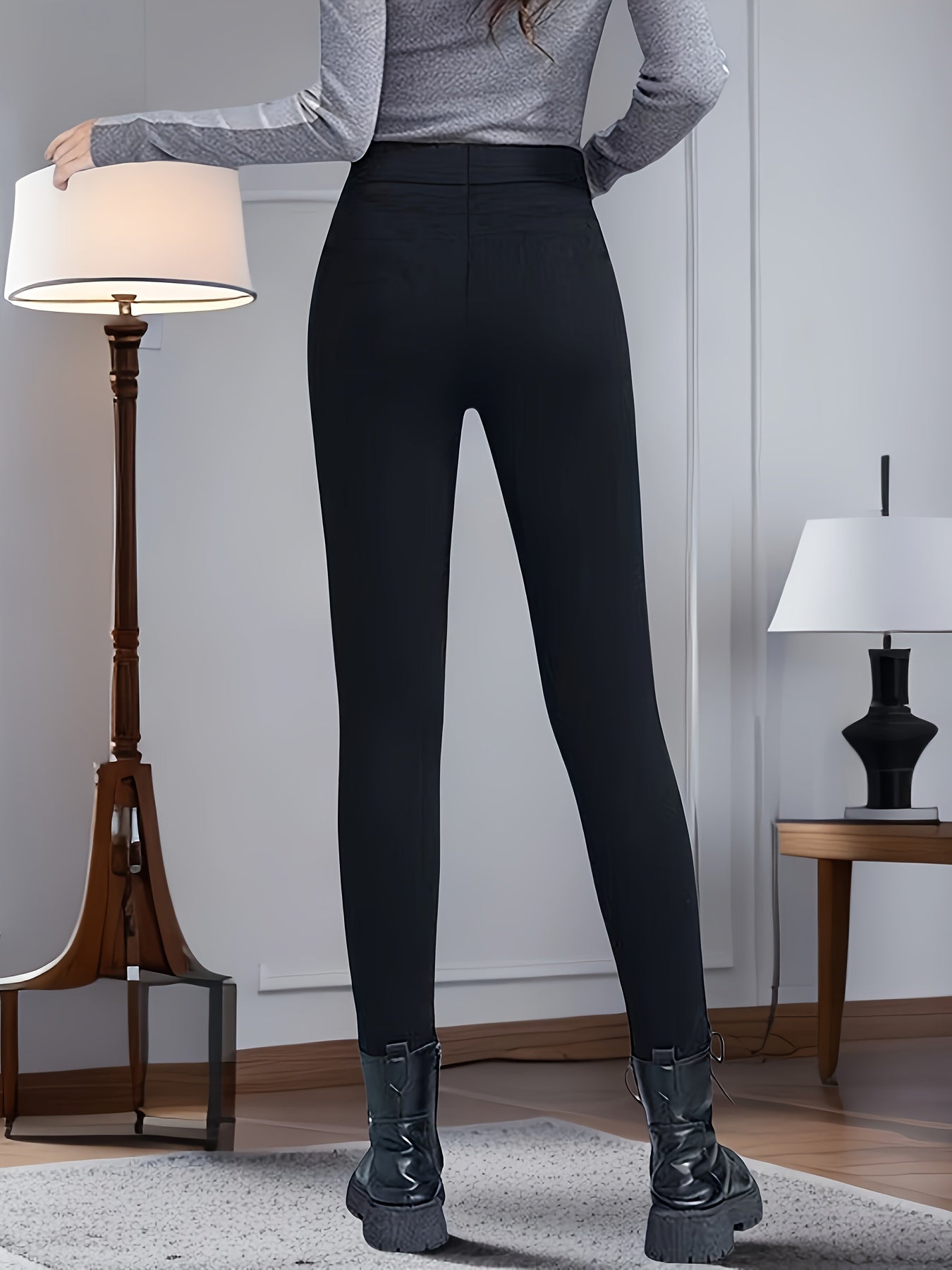 Women's Slim Fit High Waist Pants Polyester Solid Color Skinny Trousers