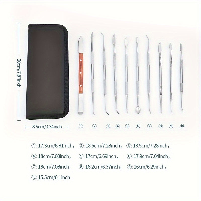 10-Piece Stainless Steel Dental Sculpting Knife Set for Ceramics Wax Jewelry and Oral Care