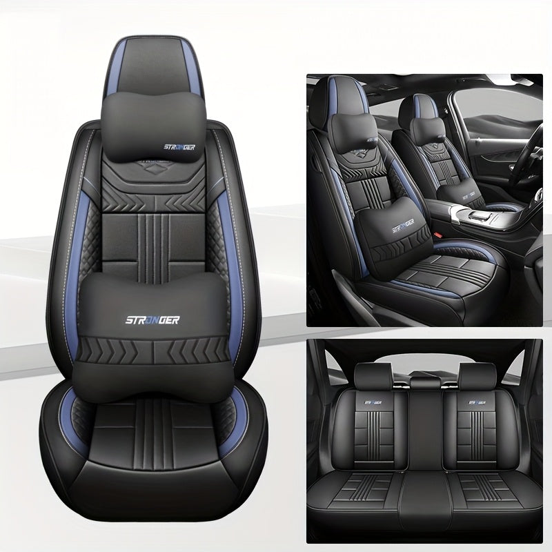Universal PU Leather Car Seat Cover for Five-Seater Vehicles Full Coverage