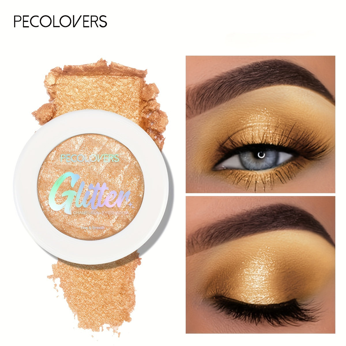 Women Sparkling Metallic Eyeshadow Nude to Gold Shimmer Glitter