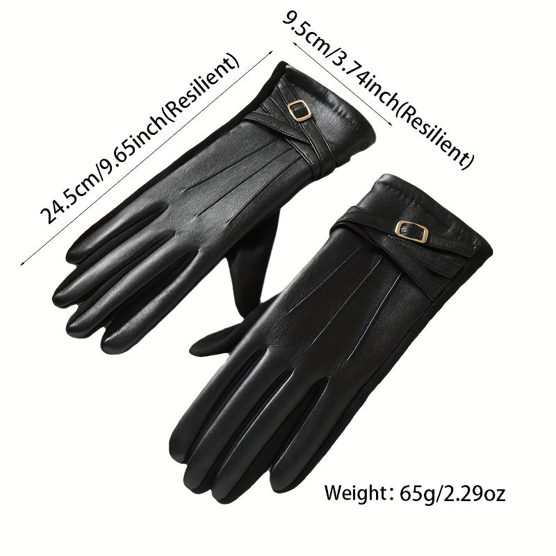 Women's Leather Gloves Touchscreen Compatible Fleece Lined Waterproof Suede Palm