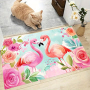Vibrant Flamingo Floral Anti-Slip Floor Mat 100% Polyester Washable Absorbent
