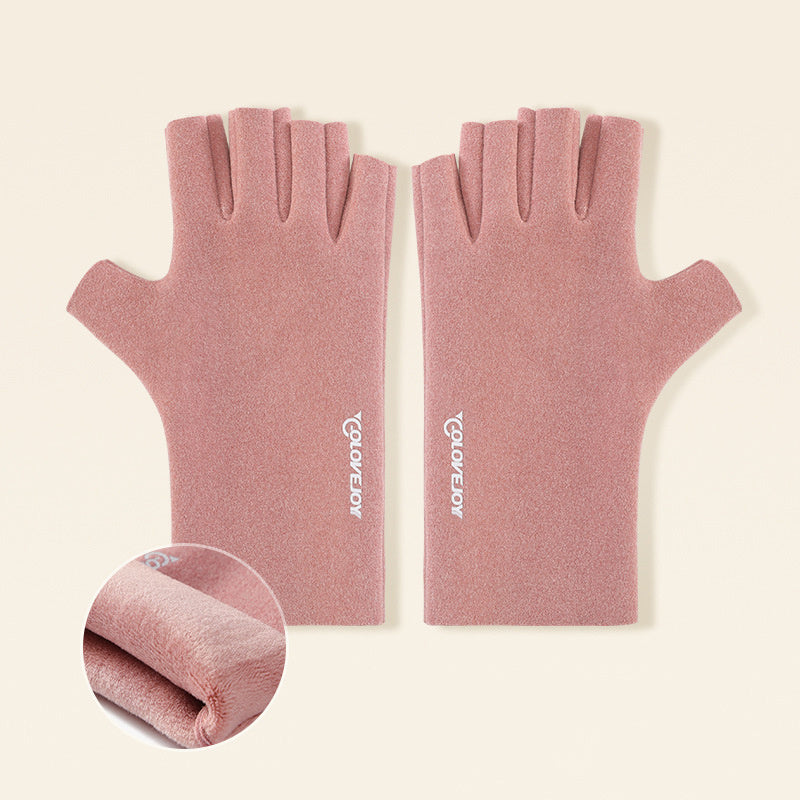 Long Velvet Fingerless Gloves Windproof Warm Touch Screen Compatible
