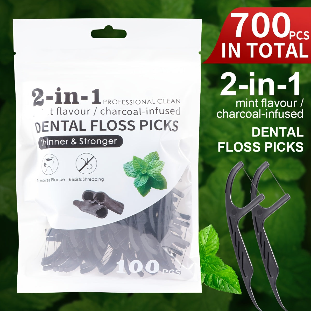 Uniseks bambuk ko'mirli tish ipi tanlovi, kesilmaydigan chiziq, kattalar uchun sayohat