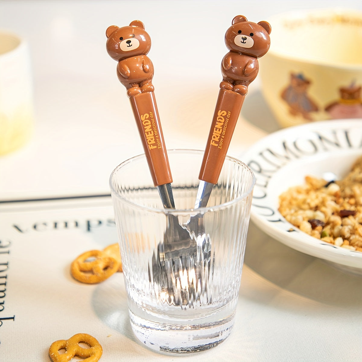 Set of 2 Stainless Steel Kitchen Utensils with Cartoon Design in Reusable Case