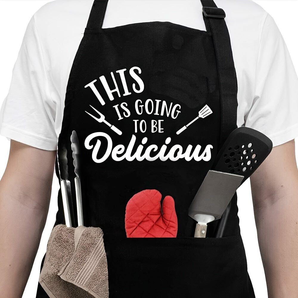 1pc Unisex Adjustable Solid Color Kitchen Apron with Pocket