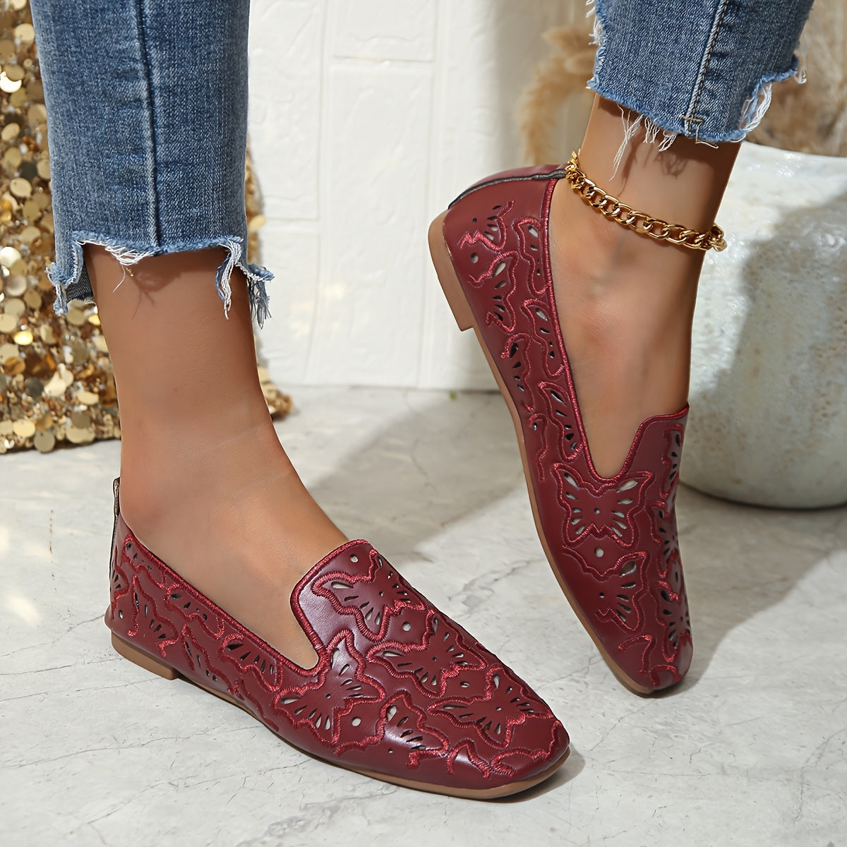 Women's Round Toe Ballet Flats Synthetic Checkered Pattern Cushioned Insole